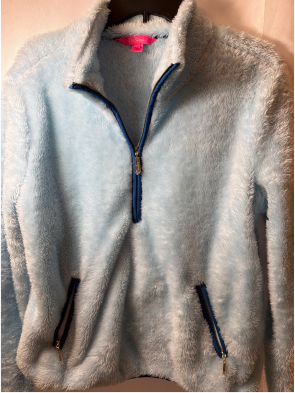 Lilly Pulitzer Fuzzy Sherpa Quarter Zip Teddy Fleece Women’s Medium Soft Cozy - Picture 6 of 6